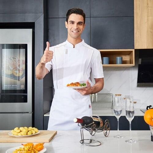 Chef Overalls 2021 Summer Short-Sleeved Breathable Unisex Kitchen Long-Sleeved White Western Restaurant Chef Clothes