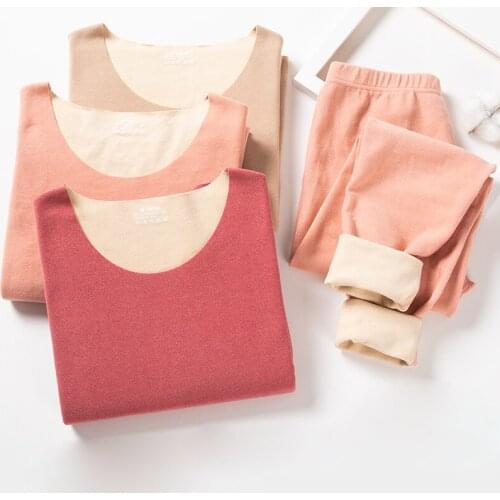 O-Neck Slim Womens Thermal Underwear Sets Double-sided Faux Cashmere Warm Winter Clothing Female Second Skin Velvet Long Johns