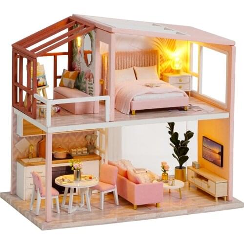 CUTEBEE DIY Doll House Wooden Doll Houses Miniature Dollhouse Furniture Kit with LED Toys for children Christmas Gift QL03