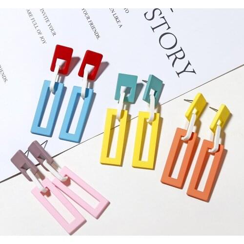 Hot Selling New Fashion Long Candy Color Geometric Square Acrylic Drop Earrings Jewelry For Women