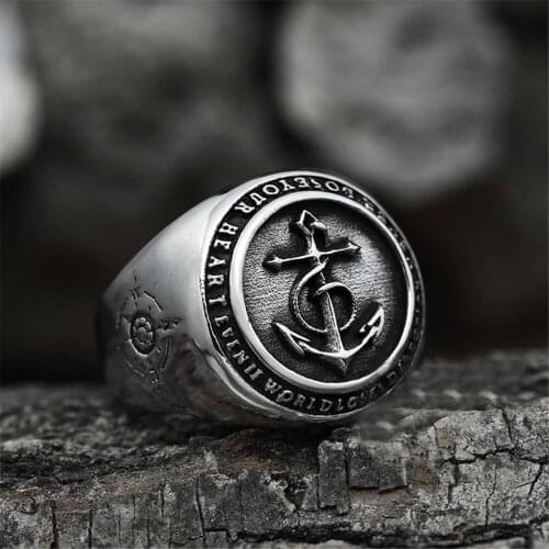 Viking Anchor Punk Rock Hip Hop Trend Retro Mens Rings Banquet Jewelry Fashion Gothic Index Finger Anniversary Gift Wholesale