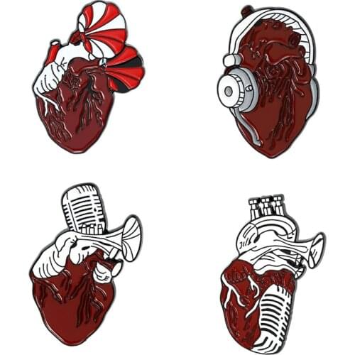 Musical Instrument And Heart Enamel Badges Lapel Pins Anime Brooches For Backpack Women Hijab Pins Badges Decorative Brooches