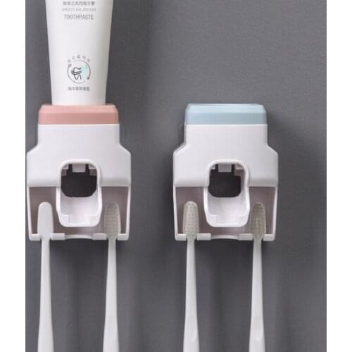 Wall Mounted Automatic Toothpaste Dispenser Bathroom Accessories Dust-proof Toothpaste Squeezer Toothbursh Holder Rack