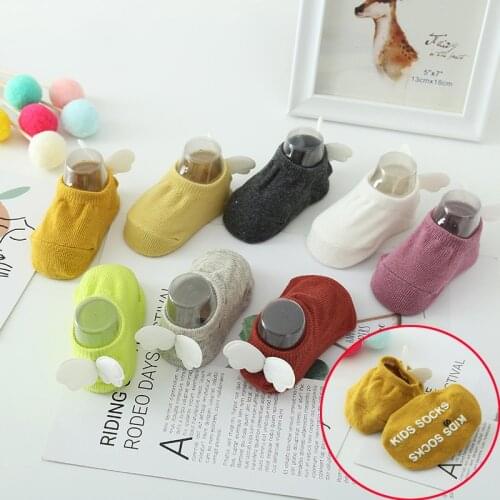 Anti-Slip Newborn Baby Socks Cartoon Angel Wing Toddler Cotton Boat Sock Solid Color Breathable Babies Short Sox Free Shipping