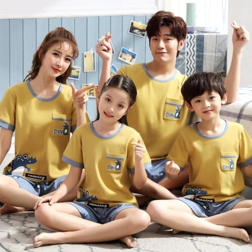 2021 New Cartoon Parent-Child Pajamas For Boys Girls Children Pure Cotton Mother-Daughter Summer Home Wear Tracksuit Kids Suit