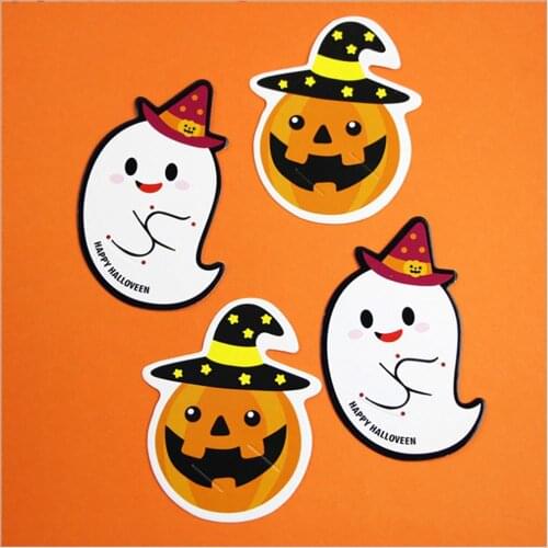 New 50 pcs DIY Cute Pumpkin Ghost Devil Candy Decorations Paper Cards Message Lollipop Cards Halloween Gift Brand New