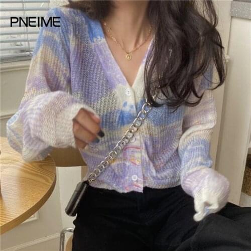 Spring New WomenS Tie-Dye Cardigan Korean Version Of Loose WomenS Knitted Sweater Long-Sleeved Fashion Student Sweater Jacket