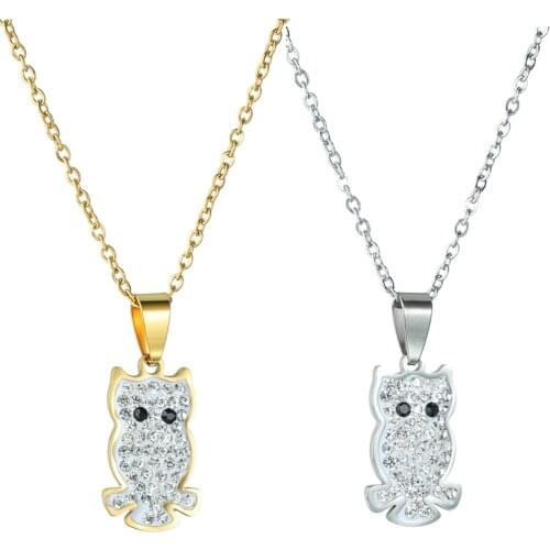 2021 Small Crystal Owl Pendant Necklace For Women Girl Gold Silver Color Black Eyes Animal Necklace Choker Jewelry Dropshipping