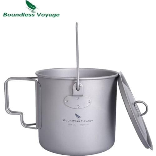 Boundless Voyage Camping Titanium Hanging Pot with Lid Folding Handle Outdoor Hiking Picnic Ultralight Cup Mug