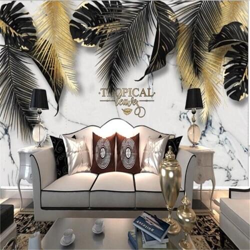 Milofi professional custom wallpaper mural modern Nordic style golden tropical plants TV background wall