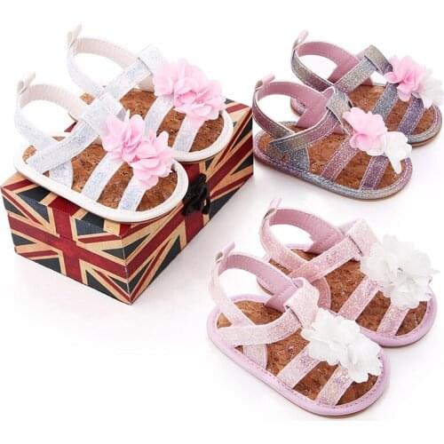 0-12M Newborn Baby Girls Sandals Infant Anti-slip Flat Shoes Flower Sequins Pattern Soft Sole Sandals for Baby Girls Princess