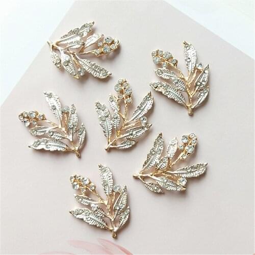 SEA MEW 5 PCS 25mm*30mm Fashion Metal Alloy KC Gold Crystal Thin Coated Leaf Connectors Charm For Jewelry Making