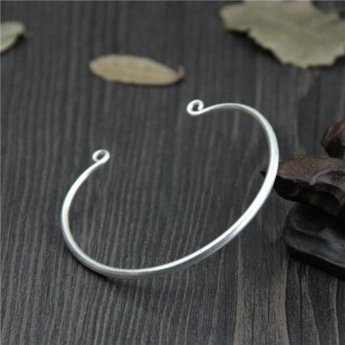 Silver 925 Jewelry Handmade Fine Bracelet Simple Glossy Open Bracelet with Dropping Trendy Bracelet Lady Classic Bracelet size 3
