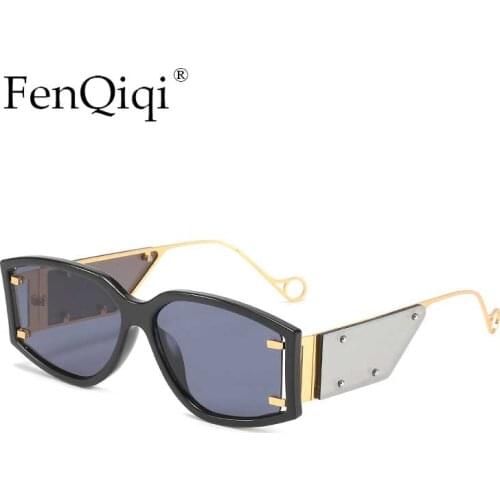Steampunk Small Frame Rivets Sunglasses Rectangular Men Luxury Brand Metal Unique Eyewear Trend Female Elegant Shades Glasses