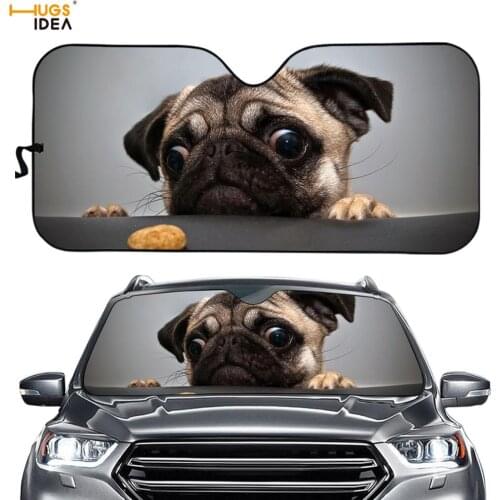 Cute Pug Car Windshield Sun Shade Interior Protector Pet Animal Print Auto/Vehicle Windows Sunshade Unhappy Dog SUV Sun Blocker
