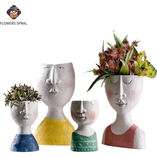 Statue Bonsai Handmade Flower Pot Resin Flower Pot Portrait Sculpture Decoration Home Living Room Decoration Dried Flower Vase