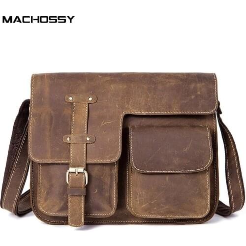 Mens Casual Bags Genuine Leather Shoulder Bag Man Crazy Horse leather Vintage Crossbody Bags for Men Messenger Bag Leather