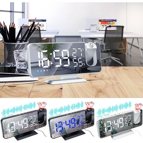 Electronic Alarm Clock Digital Ceiling Projector Clock With Thermometer Calendar LED USB FM Radio For Snooze Projection Function
