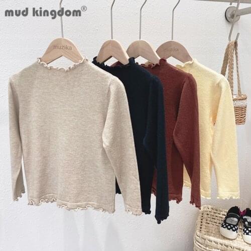 Mudkingdom Girls Sweater Undershirts Solid Slim Long Sleeve Pullover Tops Toddler Thermal Underwear Autumn Winter Kids Clothes