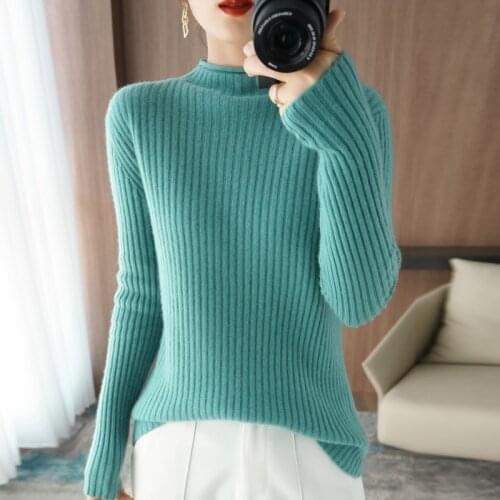 Crimping Half-Height Collar Sweater Womens Knit Pullover 21Autumn Winter New Self-Cultivation Pit Strip All-Match Bottoming Top