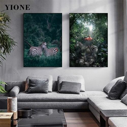 Tropical African Wild Animals Canvas Painting Zebra Flamingo Horse Forest Sunflower Wall Art Posters Prints Home Decor Pictures