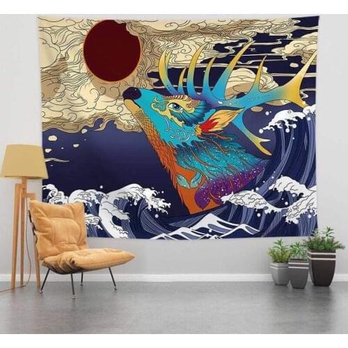 Japanese Ukiyo-e Tapestry Wall Hanging Great Wave Kanagawa Tapestry Ocean Sunset Tapestry Dragon Home Decor For Room 90x70 inch