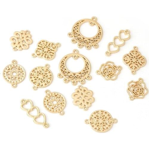 Double Hole Gold Plating Metal Alloy Flower/Heart/Round Charms Jewelry Findings for DIY Necklace Bracelet Earring Jewelry Making