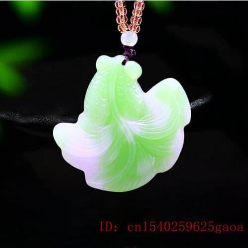 Green Jade Goldfish Pendant Women Amulet Gifts Chinese Carved Jewelry Jadeite Fashion Necklace Charm Natural for