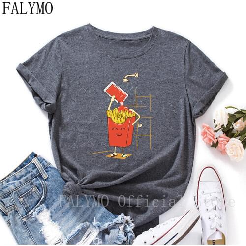 Funny French Fries Pizza Ketchup Food Shirts Women Short Sleeve Cotton Summer Tops Graphic T-shirts Female Top Tee Shirt Clothes