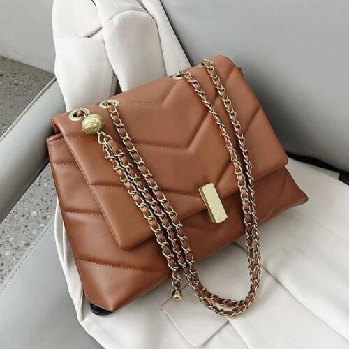 OLSITTI V-intage Stripe PU Leather Chain Crossbody Bags for Women 2021 Designer Womens Trend Handbags Branded Cross Body Bag