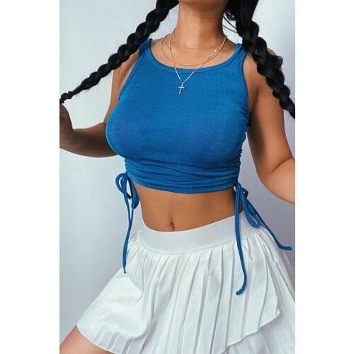 Women Tank Tops Sweet Summer Woman Clothes Sleeveless Vest Drawstring Slim Waist y2k crop top Lolita Style korean tank top