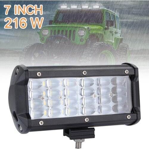 1PC 7 Inch 216W 21600LM Work Light Quad Row Off Road Flood Spot Combo LED Light Bar Driving Fog Lamps for Jeep SUV ATV UTV Truck