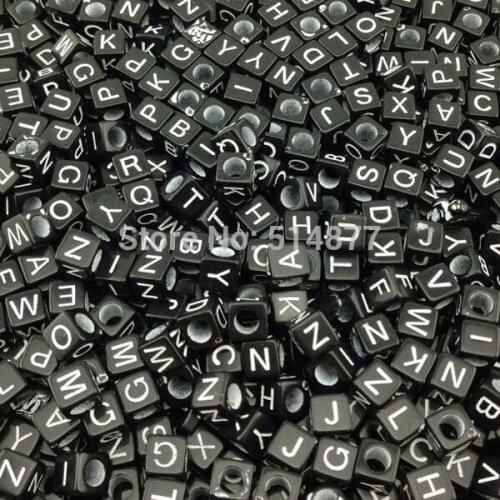 100pcs 6mm Black Acrylic Cube Letter Alphabet Beads spacer