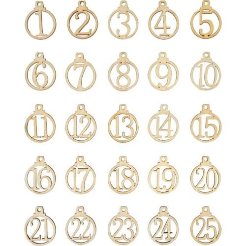25Pcs/Set Wooden Christmas Advent Calendar Countdown Number 1-25 Tags Home Party Christmas Decorations Advent Calendar Pendant
