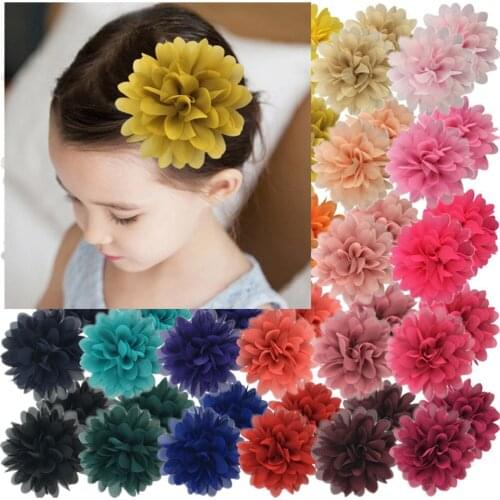 30Pcs/30Pairs 4inch Chiffon Flower Hairpin Barrettes Children Baby Girls Hair Clips Headdress Photography Props Accessories