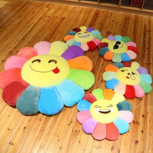 50cm/60cm Funny Sun flower Plush Toy Stuffed Soft Smiling Face Petal Pillow Sofa Chair Floor Cushion Pet Mat Bedroom Study Decor