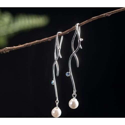 925 Silver Simple Fashion Design Vine Earrings Womens Long Korean Trend Inlaid Earrings Jewelry Accessories