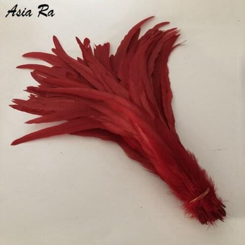 Free shipping 500pcs Red Color 30-35CM 12-14inches dyed Loose Rooster Coque Tail Feathers Tail Feathers conque feather wedding