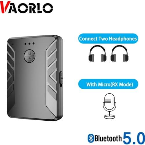 VAORLO Wireless Bluetooth Receiver TV Transmitter For Headphones Connect Two Bluetooth Headsets Stero Audio RX With Microphone