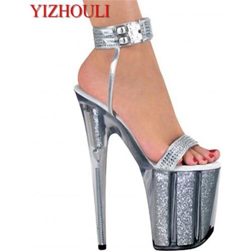 8 inch high heels silver bling bride wedding shoes platform crystal shoes 20cm Platform sexy shoes Exotic Dancer shoes