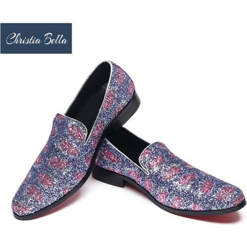 Christia Bella Colorful Glitter Men Loafers Smoking Slipper Casual Shoes Wedding Dress Mens Flats Plus Size Summer Slippers