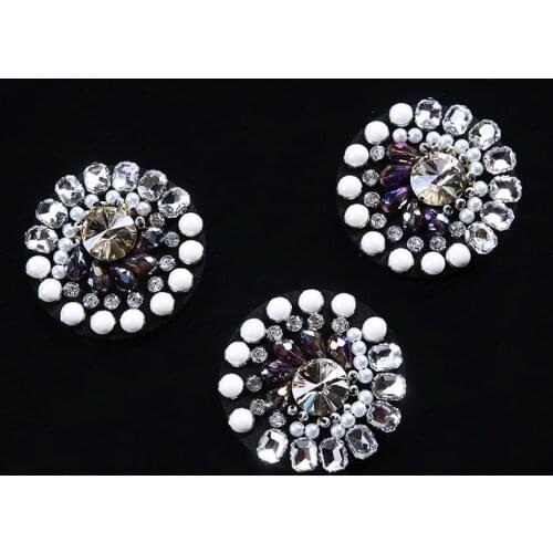 Flower 6cm beaded patches embroidered fabric sew on patch applique jacket coat patches for clothes parches para la ropa