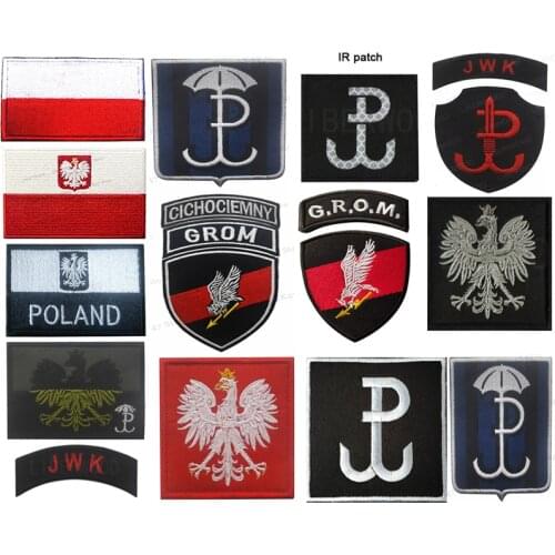 Poland Flag Embroidery Emblem Special Force GROM Unit Shield Tab Patch Military Badge Applique for Clothing Jackect Backpack