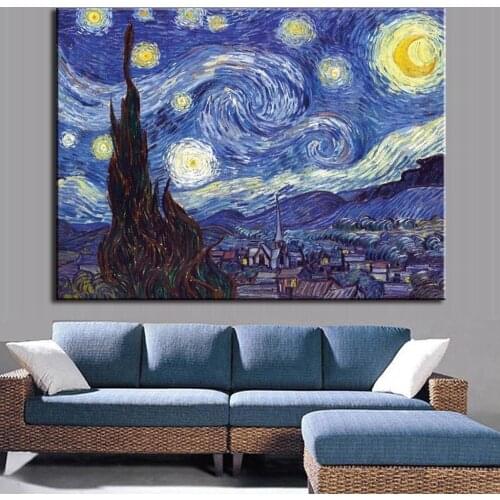 Van Gogh The Starry Night Home Decoration Hanging Painting Waterproof Frameless Canvas Wall Art Abstract Kitchen Paris Decor