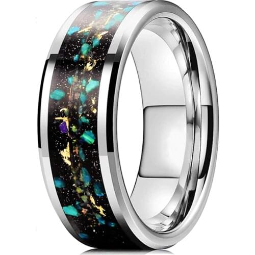 Trendy 8MM Men Galaxy Tungsten Carbide Ring Colorful Opal Meteorites Inlaid Ring Men Wedding Band Jewelry