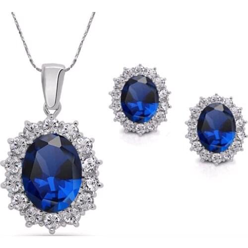 Vienkim 2020 New Fashion Blue Silver Color Crystal Jewelry Set Luxury Vintage Party Water Drop CZ Necklace&Earrings Fine Jewelry