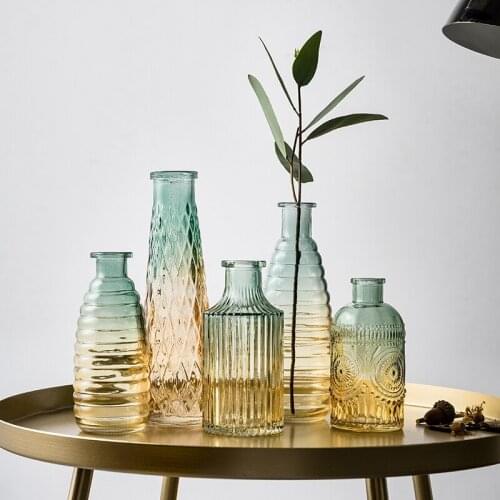 Creative Gradient color Glass Vase Flower Arrangement Hydroponic Ornament Simple Home Office Accessories Desktop Decoration