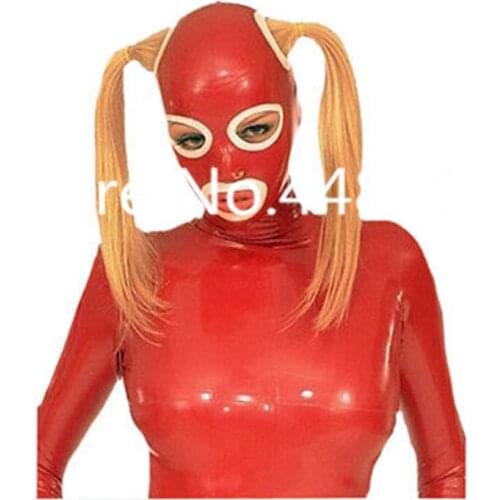 Handmade Latex Mask Rubber Hood Red with White for Party Wear Women Cosplay Custom Made