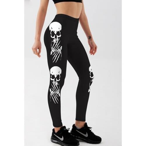 Summer Workout Black skull Leggings Fashion Women Sports Leggings Sexy Overalls Compression Push Up Leggings Gothic Pants