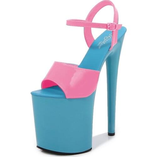 Summer Women Shoes 2020 Patent Leather Sandals Special High Heels 20cm Mixed Colors Fine Sexy Black Platform Heels Female